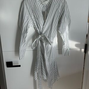 ALC wrap dress , white with blue stripes. New with tags
